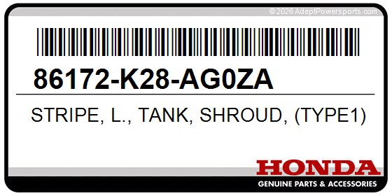 Honda 86172-K28-AG0ZA Stripe, L., Tank, Shroud, (Type1)