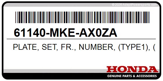 Honda 61140-MKE-AX0ZA Plate, Set, Fr., Number, (Type1), (Wl)