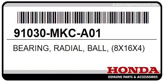 Honda 91030-MKC-A01 Bearing, Radial, Ball, (8X16x4)