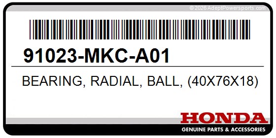 Honda 91023-MKC-A01 Bearing, Radial, Ball, (40X76x18)