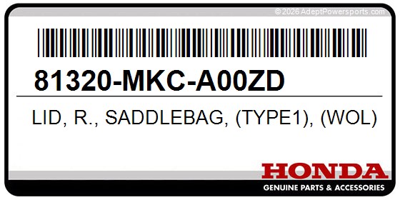Honda 81320-MKC-A00ZD Lid, R., Saddlebag, (Type1), (Wol)