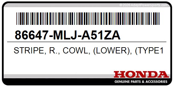 Honda 86647-MLJ-A51ZA Stripe, R., Cowl, (Lower), (Type1)
