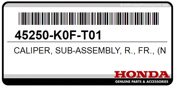 Honda 45250-K0F-T01 Caliper, Sub-Assembly, R., Fr., (Nissin)