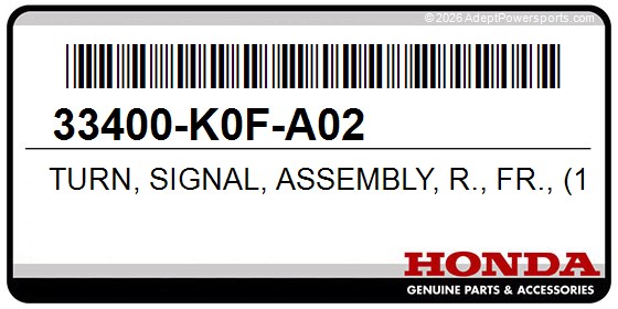 Honda 33400-K0F-A02 Turn, Signal, Assembly, R., Fr., (12V, 21W)