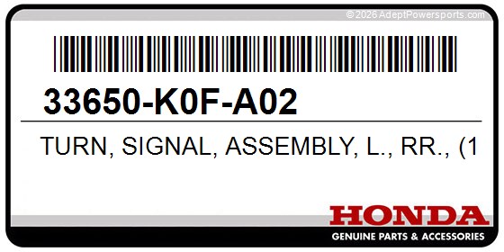 Honda 33650-K0F-A02 Turn, Signal, Assembly, L., Rr., (12V, 21W)