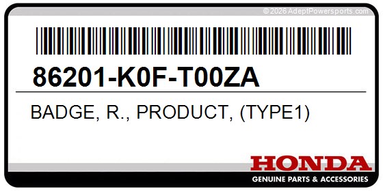 Honda 86201-K0F-T00ZA Badge, R., Product, (Type1)
