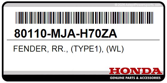 Honda 80110-MJA-H70ZA Fender, Rr., (Type1), (Wl)