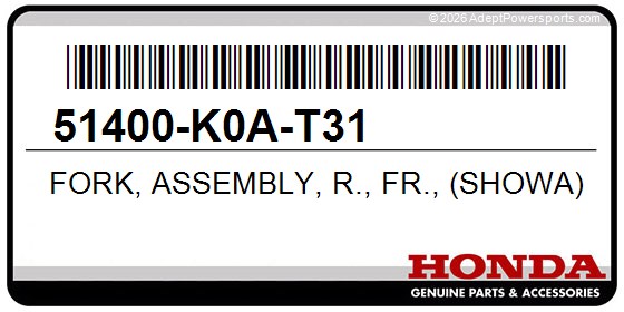 Honda 51400-K0A-T31 Fork, Assembly, R., Fr., (Showa)