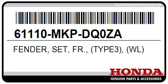 Honda 61110-MKP-DQ0ZA Fender, Set, Fr., (Type3), (Wl)