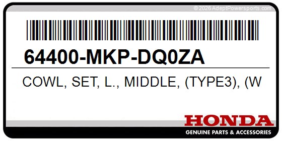 Honda 64400-MKP-DQ0ZA Cowl, Set, L., Middle, (Type3), (Wl)