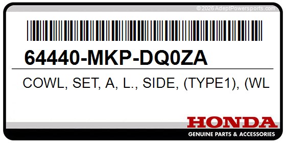 Honda 64440-MKP-DQ0ZA Cowl, Set, A, L., Side, (Type1), (Wl)