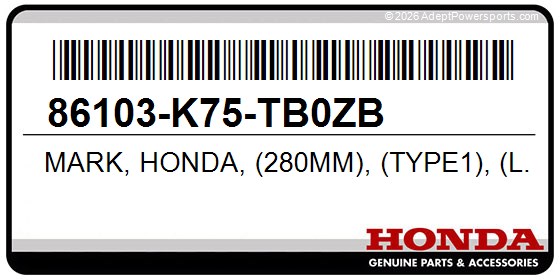 Honda 86103-K75-TB0ZB Mark, Honda, (280Mm), (Type1), (L., Side)