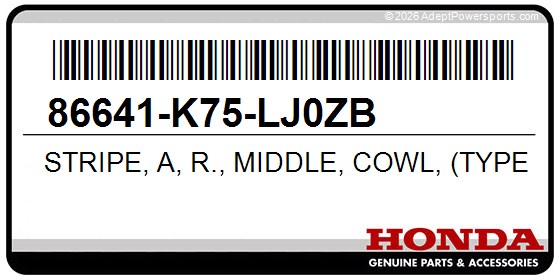 Honda 86641-K75-LJ0ZB Stripe, A, R., Middle, Cowl, (Type1)