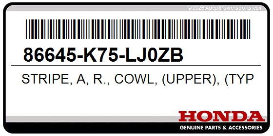 Honda 86645-K75-LJ0ZB Stripe, A, R., Cowl, (Upper), (Type1)