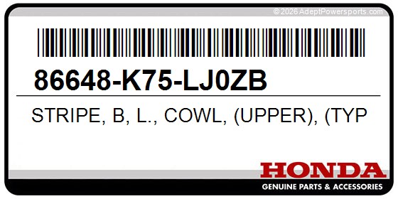 Honda 86648-K75-LJ0ZB Stripe, B, L., Cowl, (Upper), (Type1)