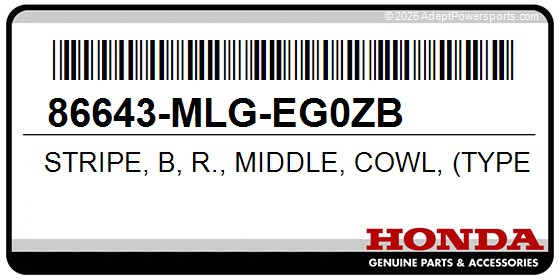 Honda 86643-MLG-EG0ZB Stripe, B, R., Middle, Cowl, (Type1)