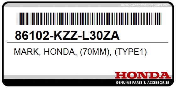 Honda 86102-KZZ-L30ZA Mark, Honda, (70Mm), (Type1)