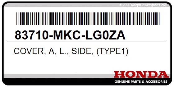 Honda 83710-MKC-LG0ZA Cover, A, L., Side, (Type1)