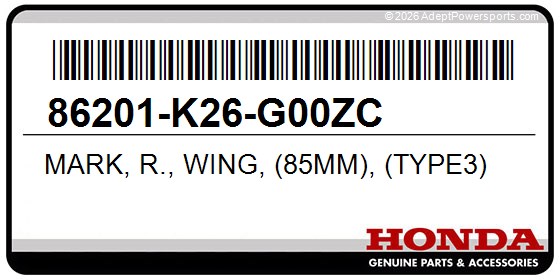 Honda 86201-K26-G00ZC Mark, R., Wing, (85Mm), (Type3)