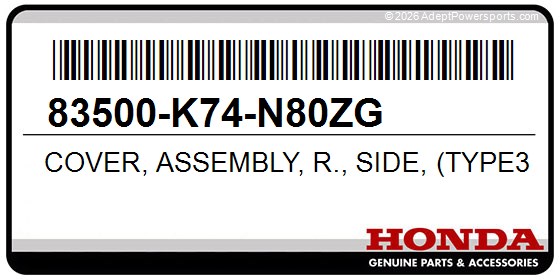 Honda 83500-K74-N80ZG Cover, Assembly, R., Side, (Type3), (Wl)