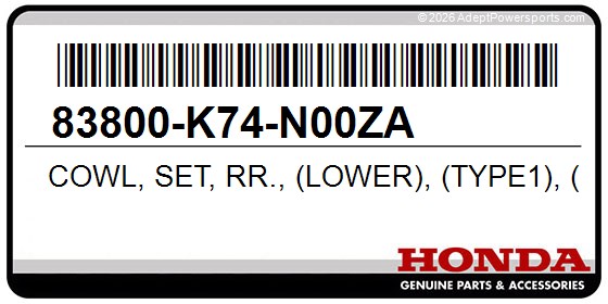 Honda 83800-K74-N00ZA Cowl, Set, Rr., (Lower), (Type1), (Wl)