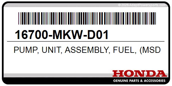 Honda 16700-MKW-D01 Pump, Unit, Assembly, Fuel, (Msds)