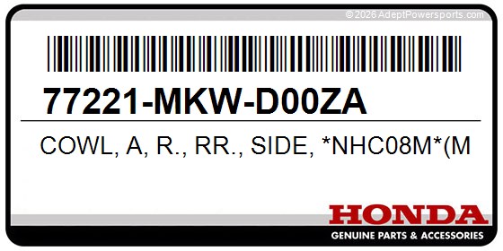 Honda 77221-MKW-D00ZA Cowl, A, R., Rr., Side, *Nhc08m*(Mat, Beta, Silver, Metallic)
