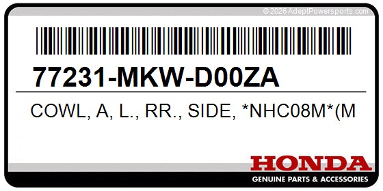 Honda 77231-MKW-D00ZA Cowl, A, L., Rr., Side, *Nhc08m*(Mat, Beta, Silver, Metallic)