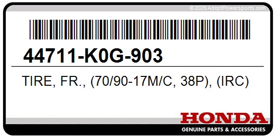 Honda 44711-K0G-903 Tire, Fr., (70/90-17M/C, 38P), (Irc)