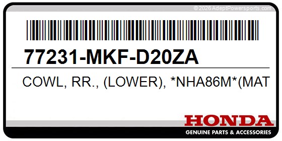 Honda 77231-MKF-D20ZA Cowl, Rr., (Lower), *Nha86m*(Mat, Ballistic, Black)