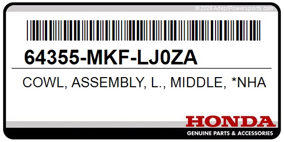 Honda 64355-MKF-LJ0ZA Cowl, Assembly, L., Middle, *Nha86m*(Wl)(Mat, Ballistic, Black)