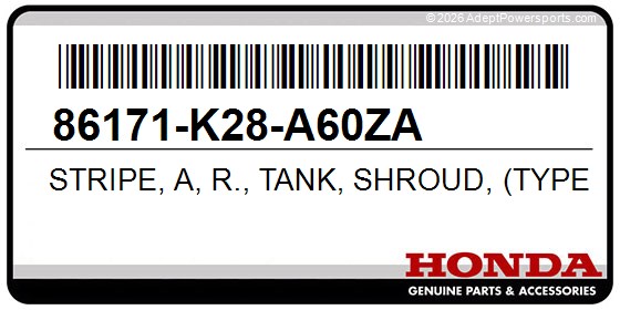 Honda 86171-K28-A60ZA Stripe, A, R., Tank, Shroud, (Type1)