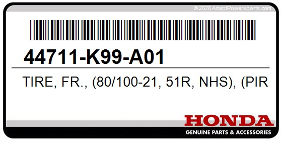 Honda 44711-K99-A01 Tire, Fr., (80/100-21, 51R, Nhs), (Pirelli)