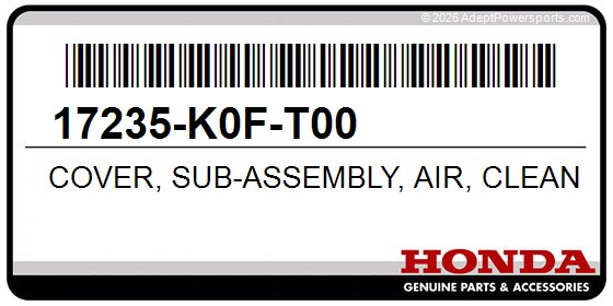 Honda 17235-K0F-T00 Cover, Sub-Assembly, Air, Cleaner
