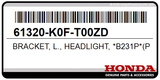 Honda 61320-K0F-T00ZD Bracket, L., Headlight, *B231p*(Pearl, Glittering, Blue)