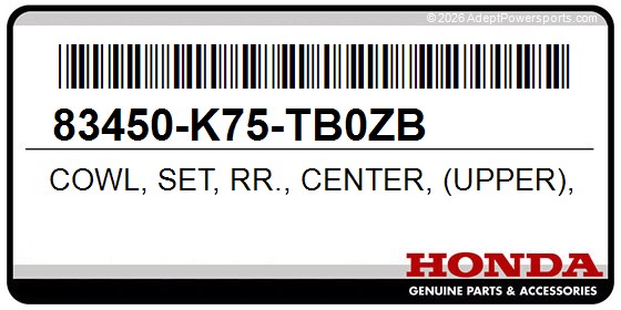 Honda 83450-K75-TB0ZB Cowl, Set, Rr., Center, (Upper), (Type1), (Wl)