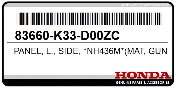 Honda 83660-K33-D00ZC Panel, L., Side, *Nh436m*(Mat, Gunpowder, Black, Metallic)