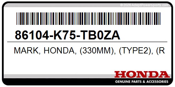Honda 86104-K75-TB0ZA Mark, Honda, (330Mm), (Type2), (R., Side)
