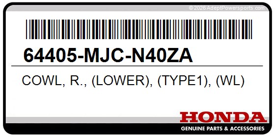 Honda 64405-MJC-N40ZA Cowl, R., (Lower), (Type1), (Wl)