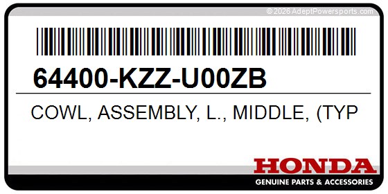 Honda 64400-KZZ-U00ZB Cowl, Assembly, L., Middle, (Type1), (Wl)