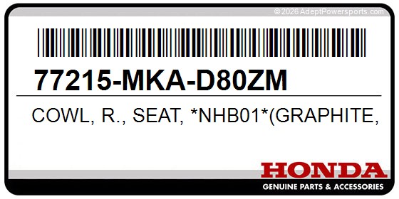 Honda 77215-MKA-D80ZM Cowl, R., Seat, *Nhb01*(Graphite, Black)
