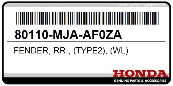 Honda 80110-MJA-AF0ZA Fender, Rr., (Type2), (Wl)