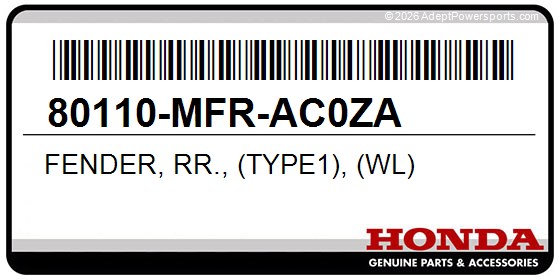 Honda 80110-MFR-AC0ZA Fender, Rr., (Type1), (Wl)
