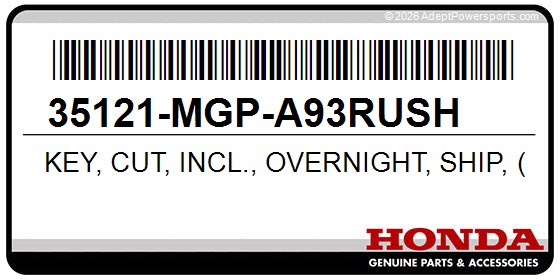 Honda 35121-MGP-A93RUSH Key, Cut, Incl., Overnight, Ship, (Please, See, Wave, Cutting, Serv.Request, Form, In, In)