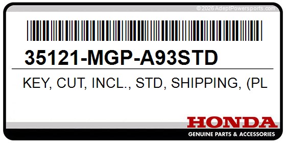 Honda 35121-MGP-A93STD Key, Cut, Incl., Std, Shipping, (Please, See, Wave, Cutting, Serv.Request, Form, In, In)