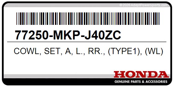Honda 77250-MKP-J40ZC Cowl, Set, A, L., Rr., (Type1), (Wl)
