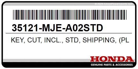 Honda 35121-MJE-A02STD Key, Cut, Incl., Std, Shipping, (Please, See, Wave, Cutting, Serv.Request, Form, In, In)