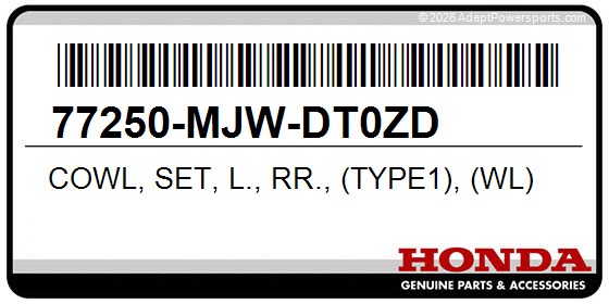 Honda 77250-MJW-DT0ZD Cowl, Set, L., Rr., (Type1), (Wl)