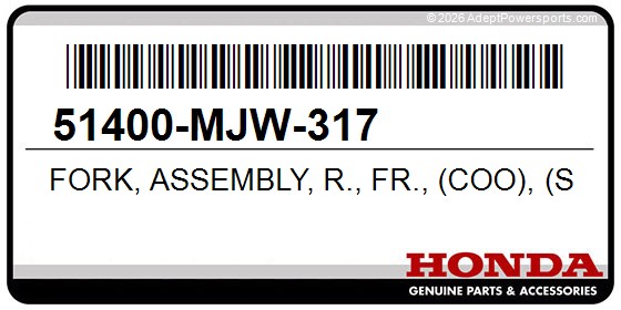 Honda 51400-MJW-317 Fork, Assembly, R., Fr., (Coo), (Showa)