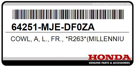 Honda 64251-MJE-DF0ZA Cowl, A, L., Fr., *R263*(Millennium, Red)